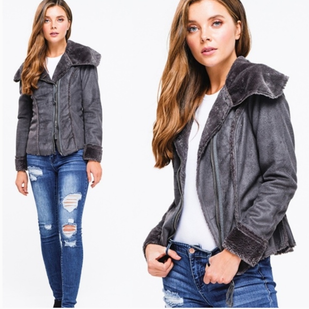 2x HOST PICK!  Soft Fur Lined Suede Moto Jacket